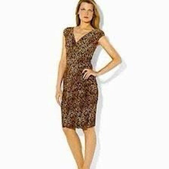 Lauren Ralph Lauren Women's 14 Animal Print Sleeveless Shift Dress Brown Cheetah - Picture 1 of 10